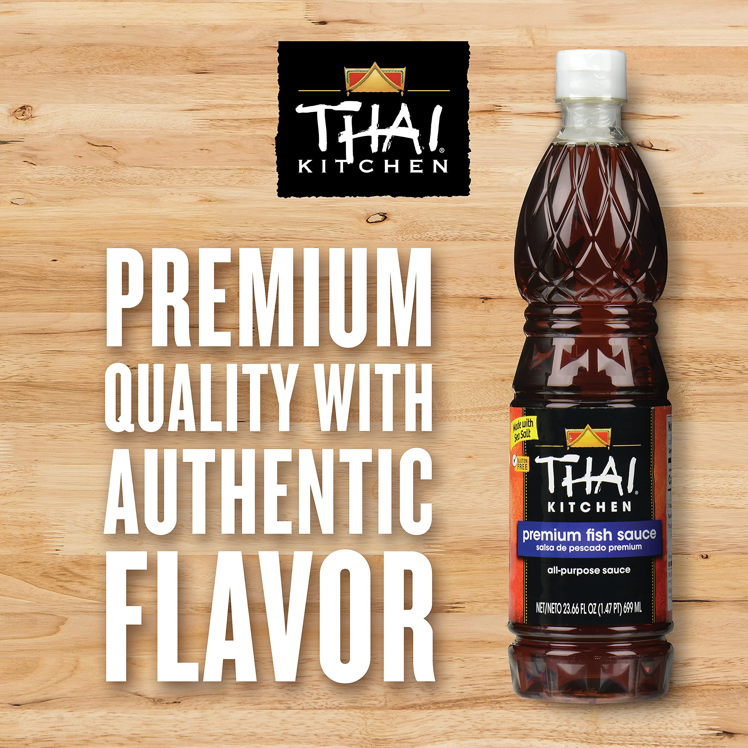 Glass bottle of Thai Kitchen Premium Fish Sauce ready for back-of-house recipes