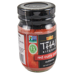Thai Kitchen Red Curry Paste jar closeup highlighting rich, aromatic paste.