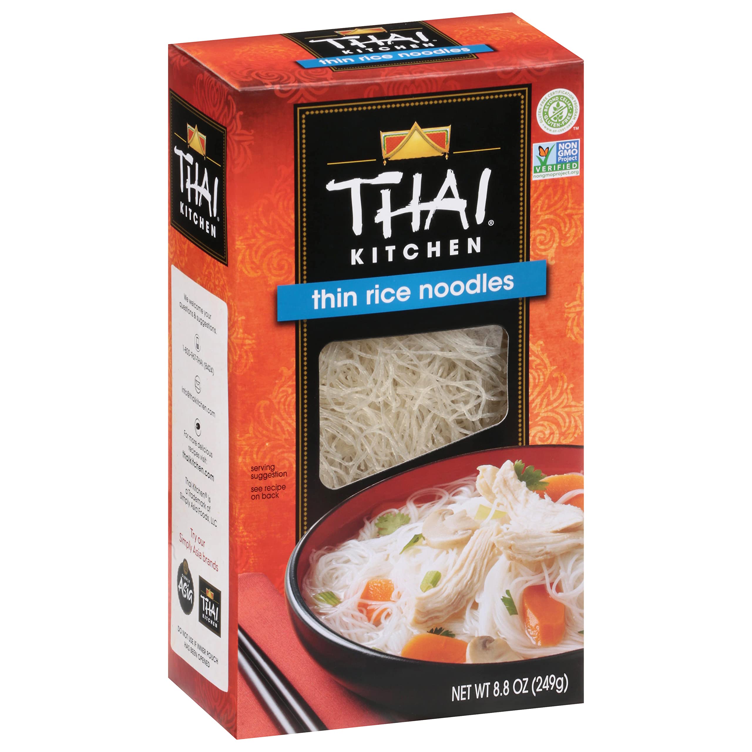 Thai Kitchen Thin Rice Noodles ready for stir-fry with authentic texture.
