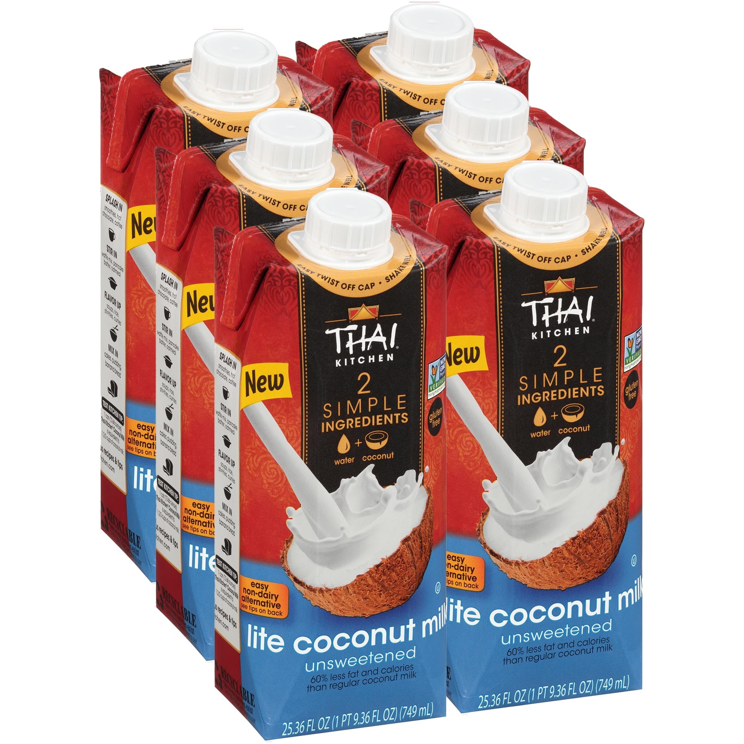 Thai Kitchen Unsweetened Lite Coconut Milk pour with easy-spout for mess-free use