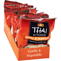 Thai Kitchen gluten-free garlic and vegetable soup pack front, easy pantry staple for quick meals