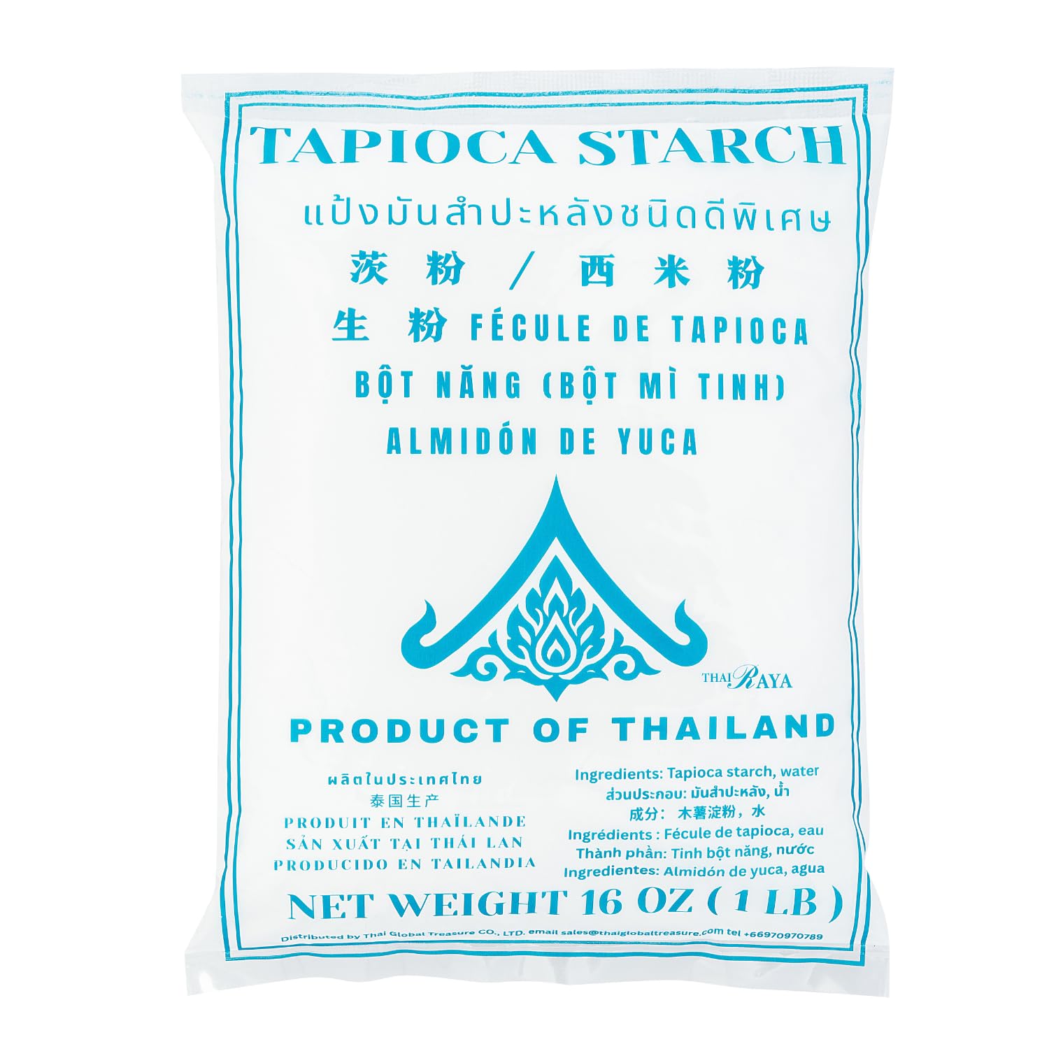 Thairaya Tapioca starch 16oz packaging for gluten-free Thai cooking