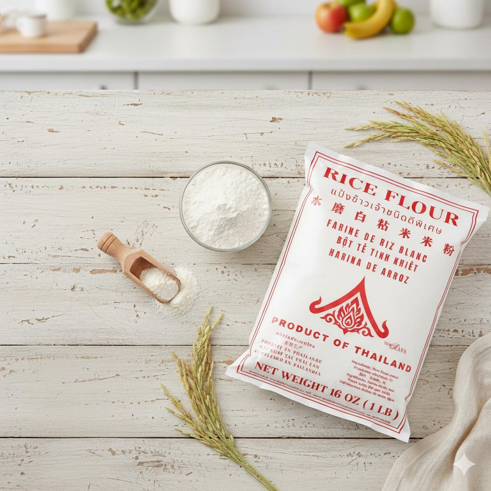 Thairaya white rice flour on the counter ready for sourdough and baking.