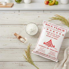 Thairaya white rice flour on the counter ready for sourdough and baking.