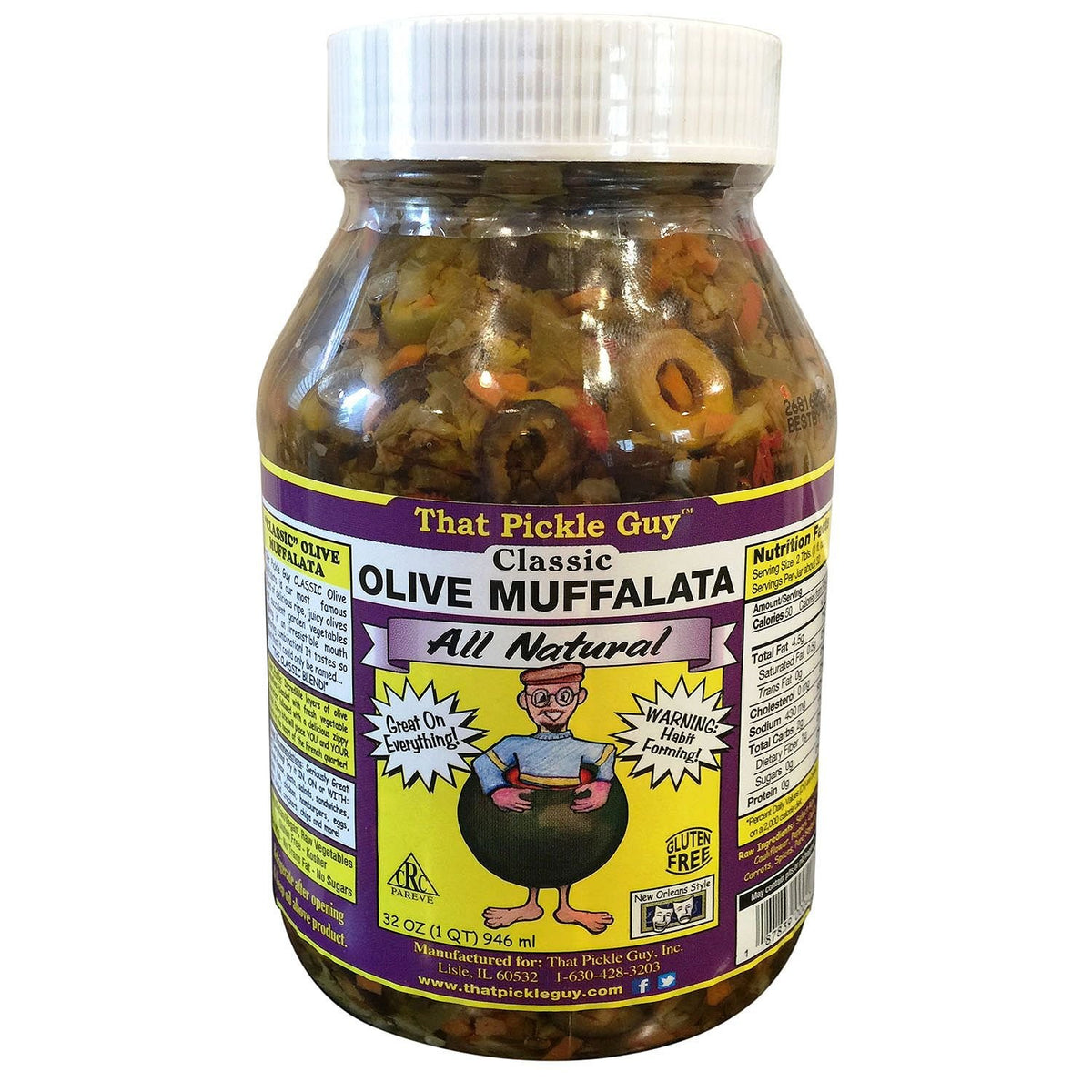 That Pickle Guy classic olive muffalata mix jar, briny and vibrant, ideal for bold sandwiches.
