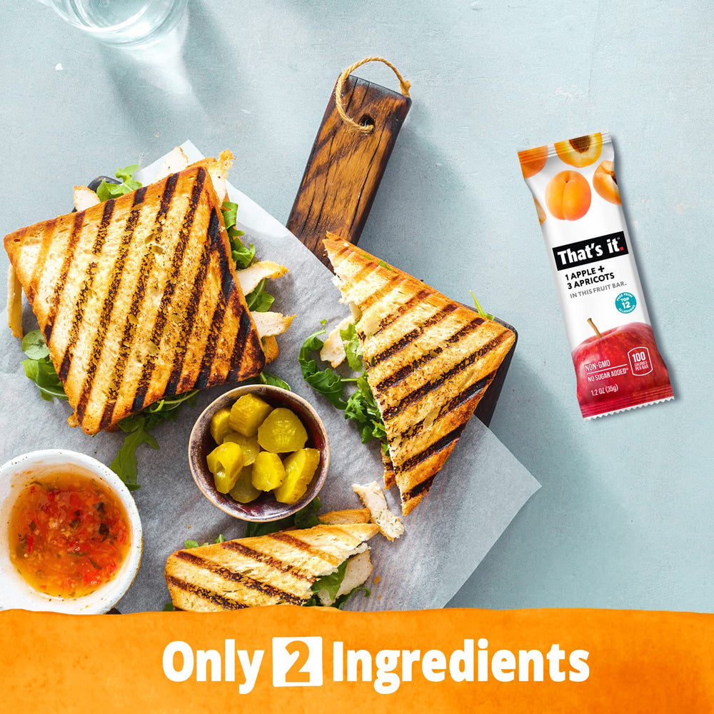 That's it Apple + Apricot bar kid-friendly snack — ideal for school and after-school.
