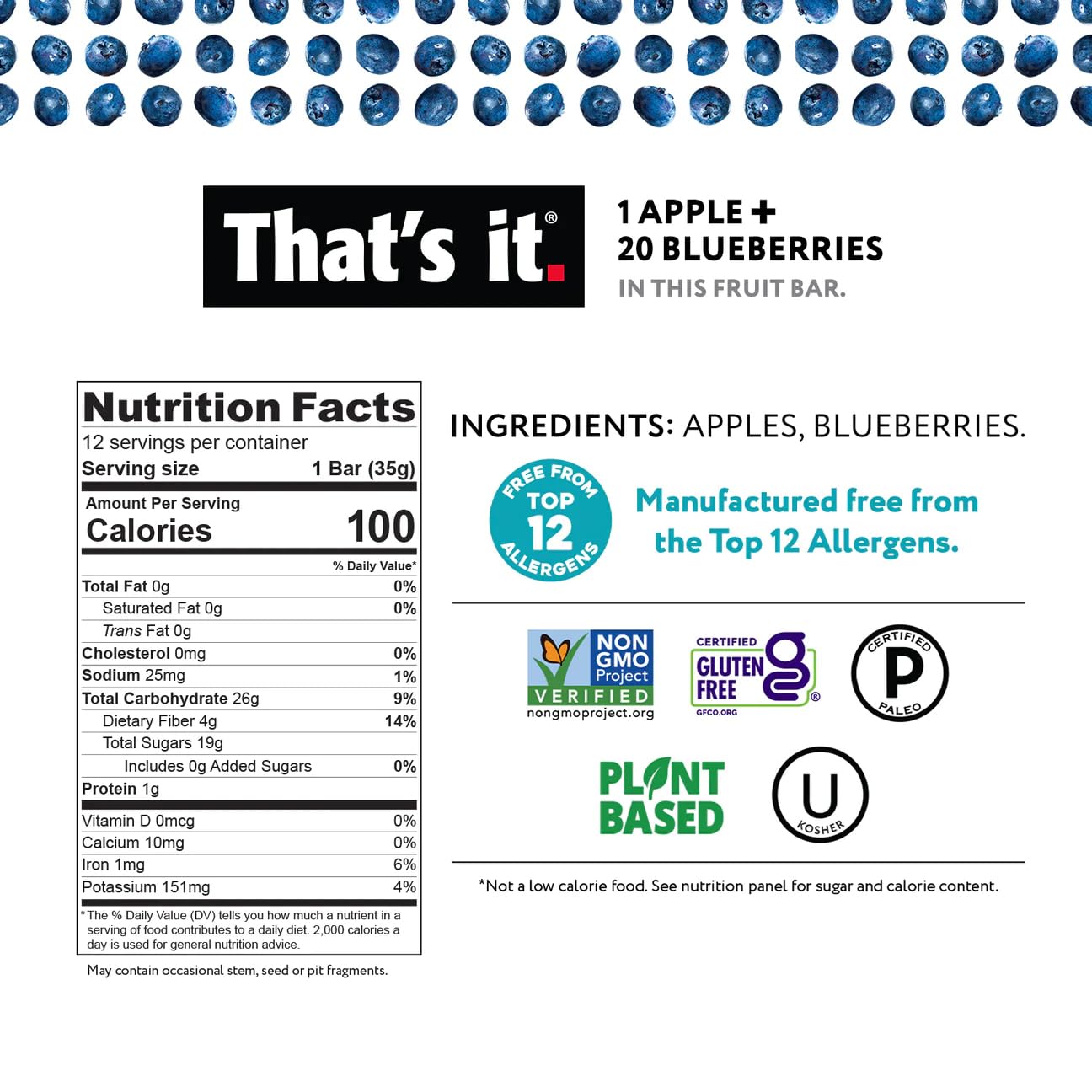 That's it Apple + Blueberry bar close-up with real fruit chunks.