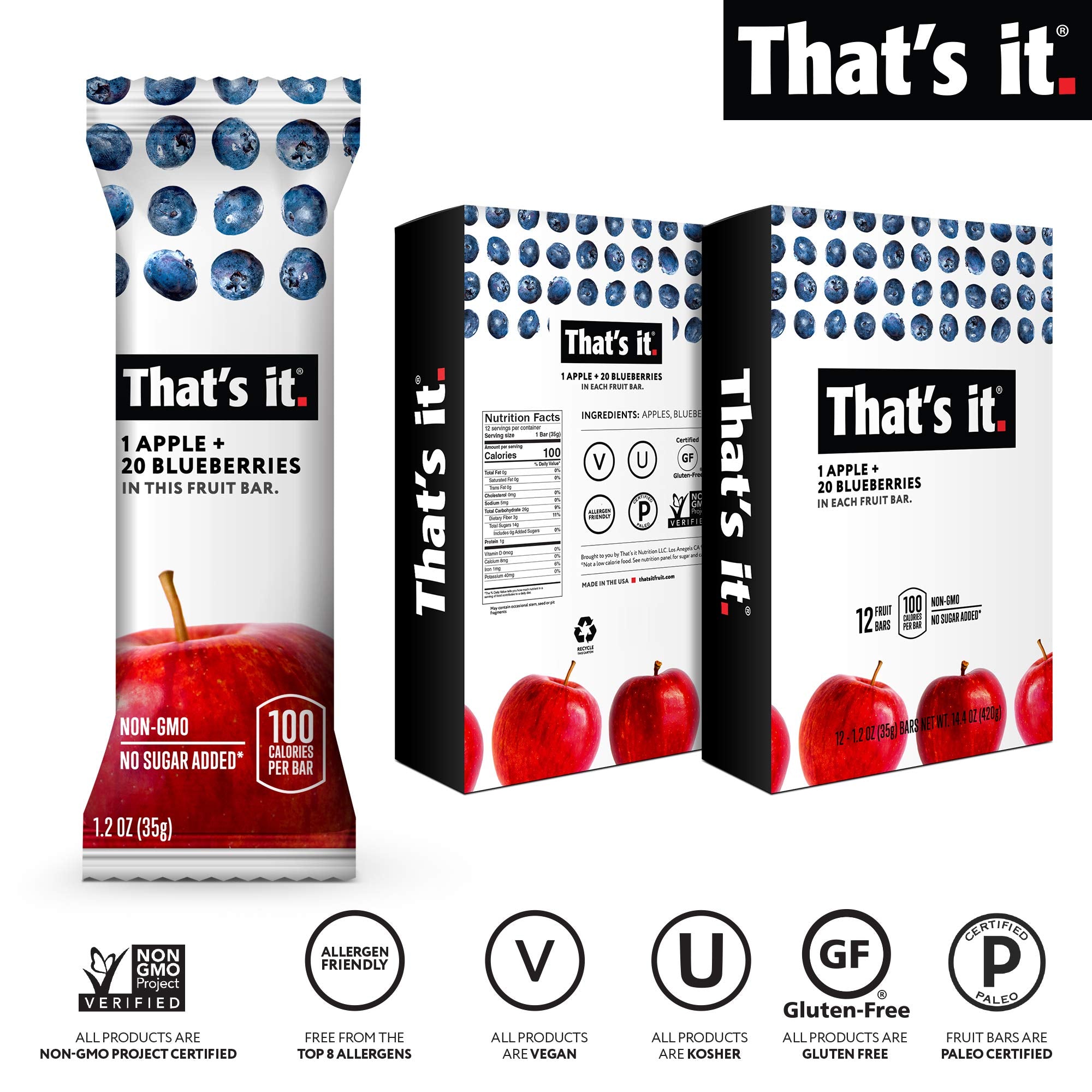 That's It Apple-Blueberry Bar in a kid's lunchbox, nut-free and allergen-friendly.