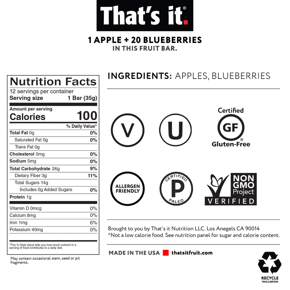 That's It Apple-Blueberry Bar in a lunchbox, a healthy school snack option.