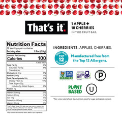 That's It Apple Cherry bar closeup with real fruit pieces and chewy texture