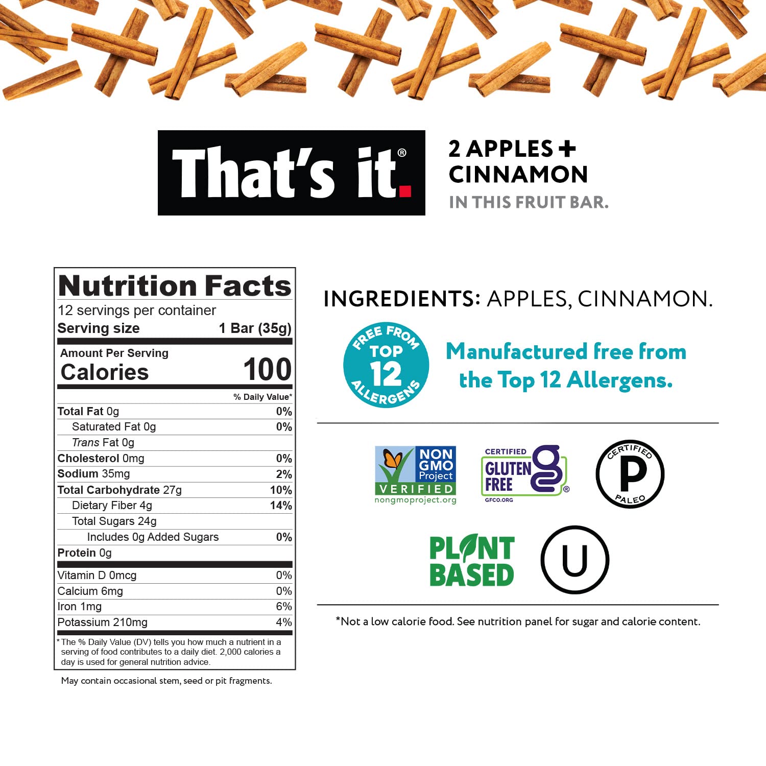 That's it Apple Cinnamon bar closeup shows chewy texture and no added sugar.