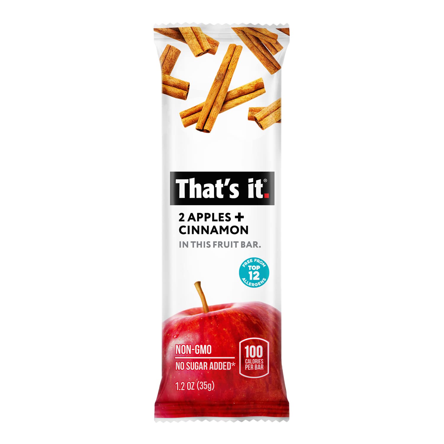 That's it Apple Cinnamon bar in hand demonstrates a portable, healthy snack choice.