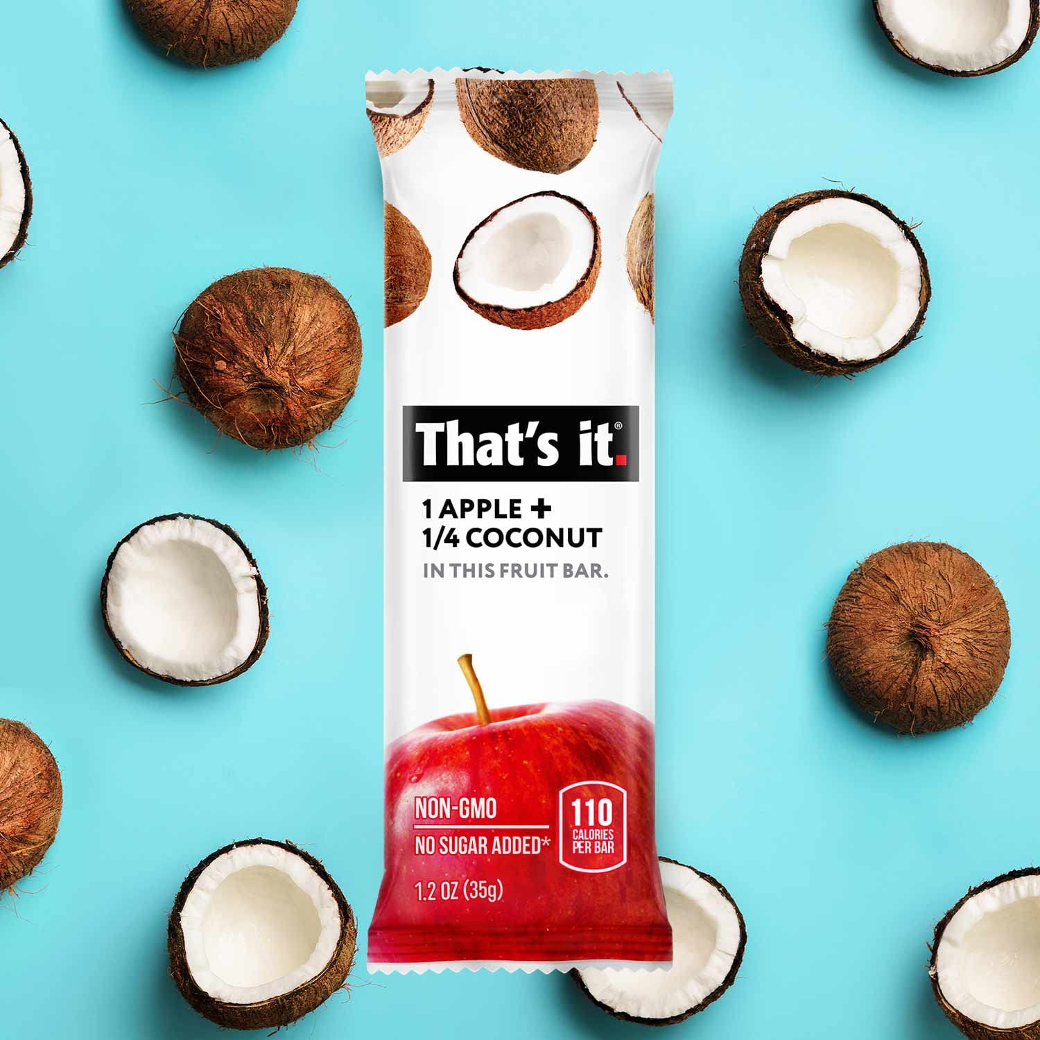 That's It Apple Coconut bar on shelf signals gluten-free and vegan snack option