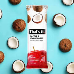 That's It Apple Coconut bar on shelf signals gluten-free and vegan snack option
