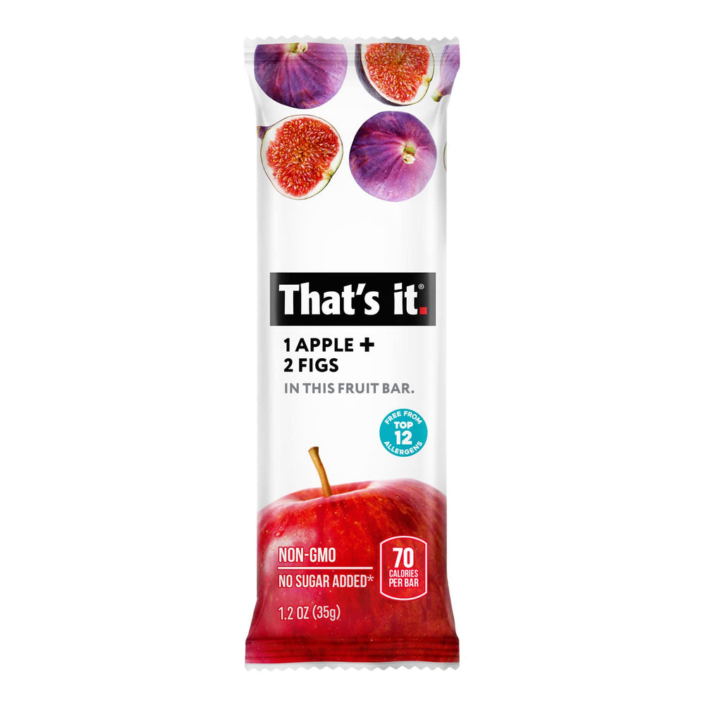 That's it Apple Fig Bar close-up reveals chewy texture and natural sweetness.