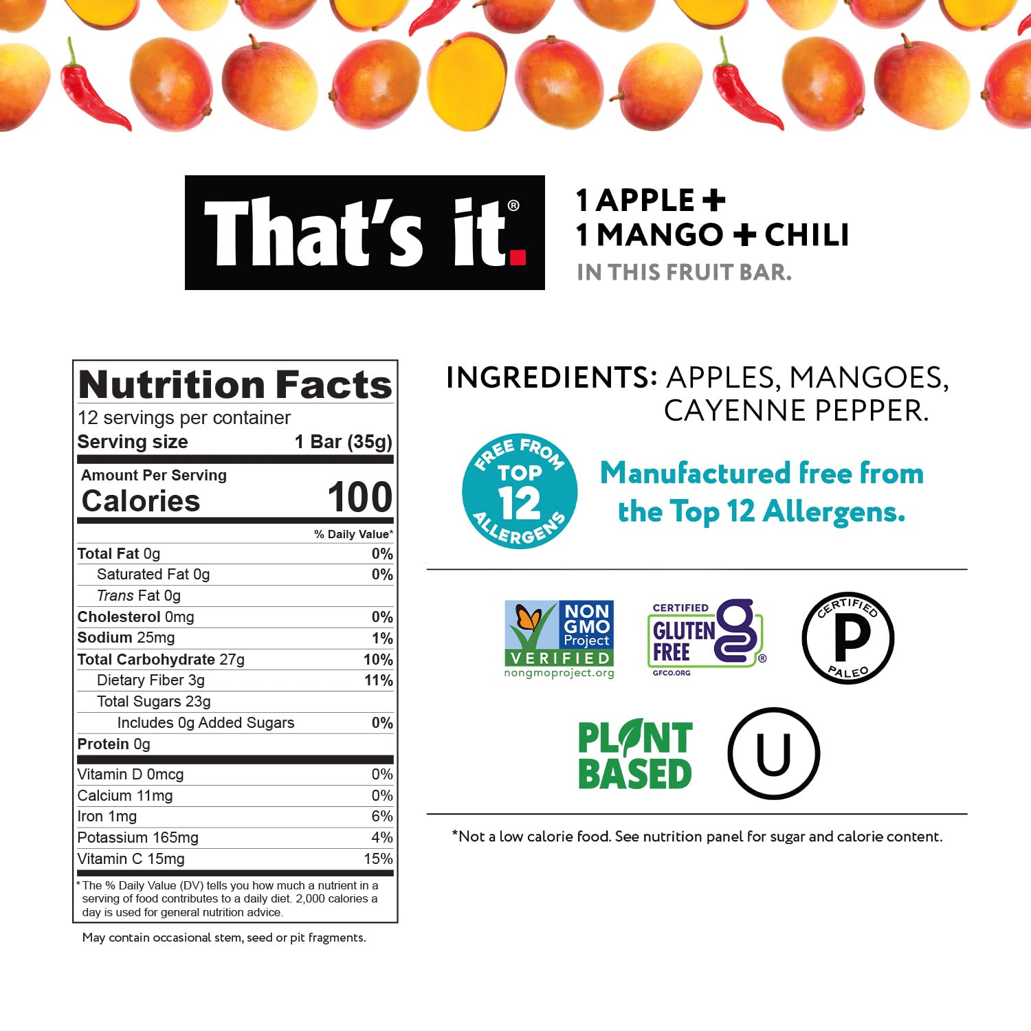 That's it apple-mango-chili bar ingredients panel highlights fruit-forward ingredients