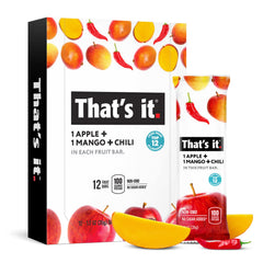 That's it apple-mango-chili bar packaging shows a simple 3-ingredient formula