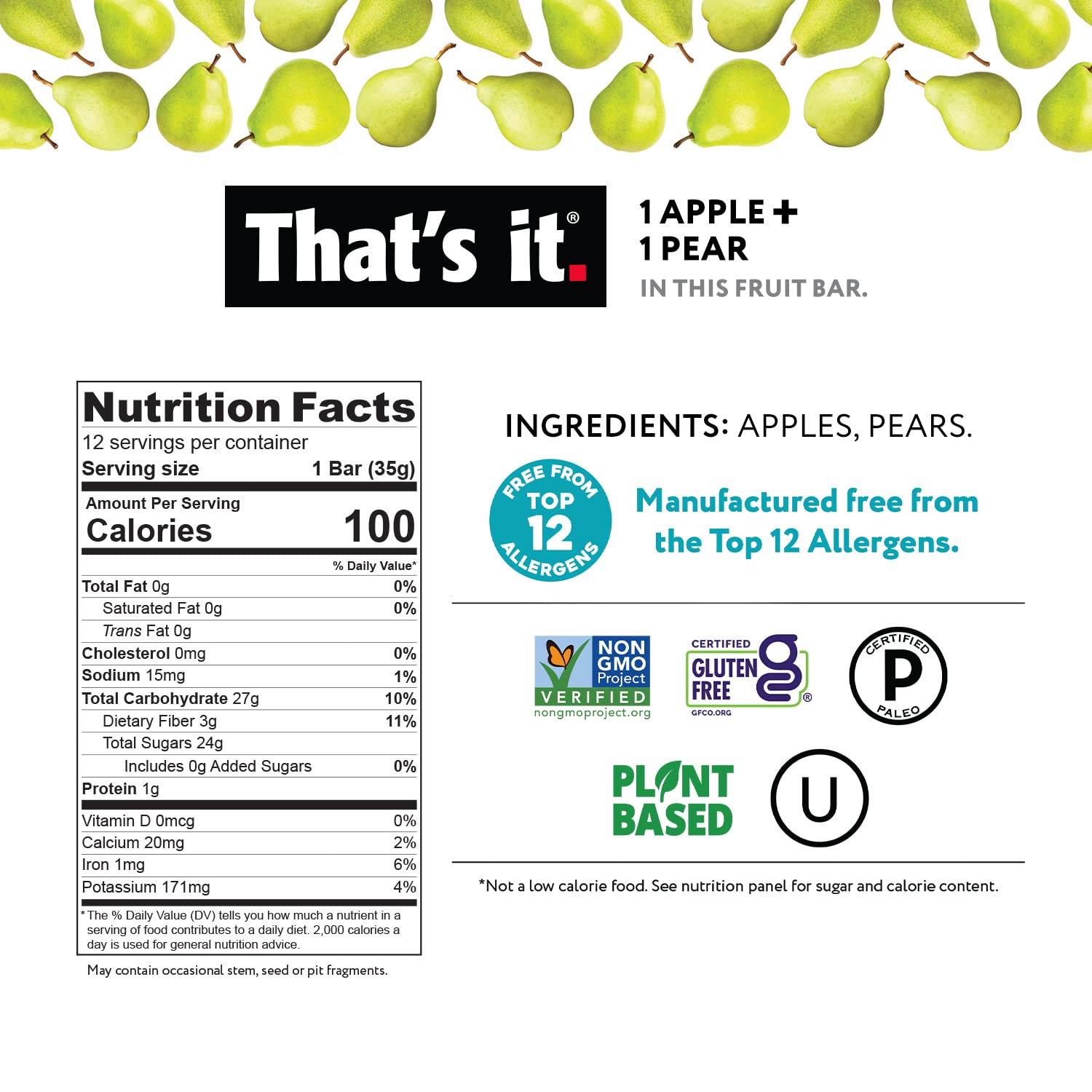That's it Apple + Pear bar closeup shows real fruit pieces and chewy texture.
