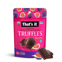 That's it dark chocolate fig truffles close-up—glossy surface and creamy texture.