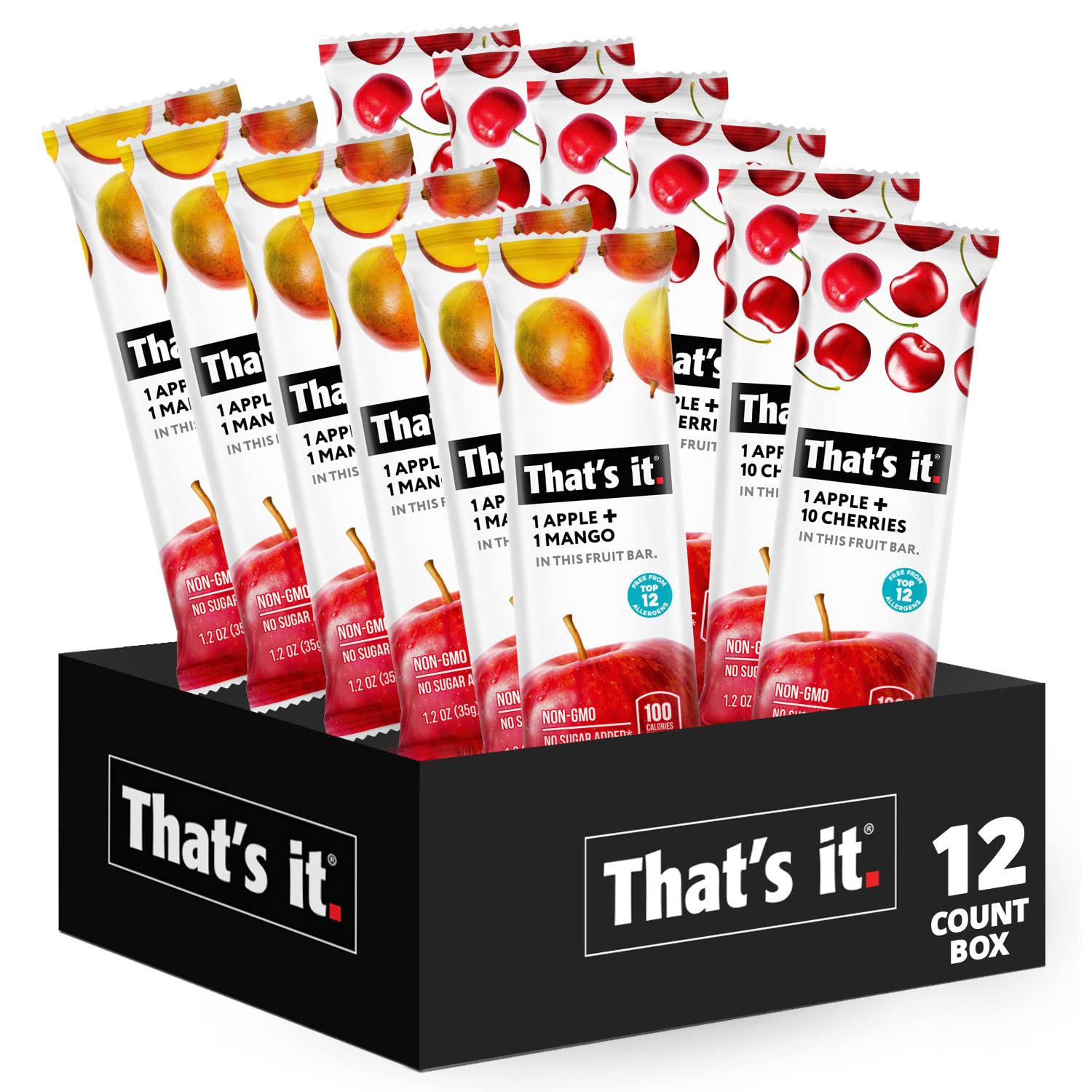 That's It fruit bars 12-pack Mango Cherry box display for on-the-go snacking.