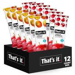That's It fruit bars 12-pack Mango Cherry box display for on-the-go snacking.