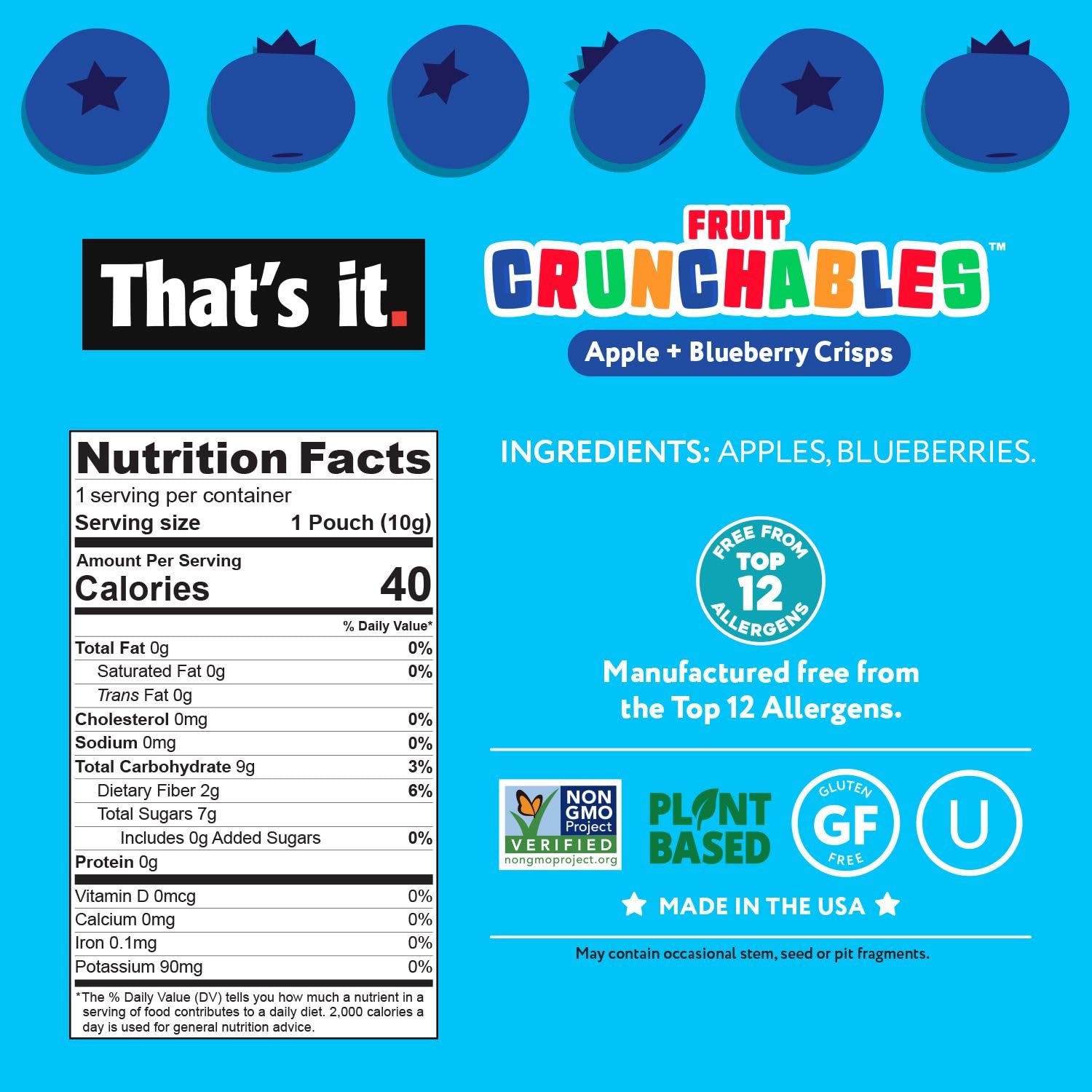 That's It Fruit Crunchables 15-pack packaging shown for easy school lunches and busy days.