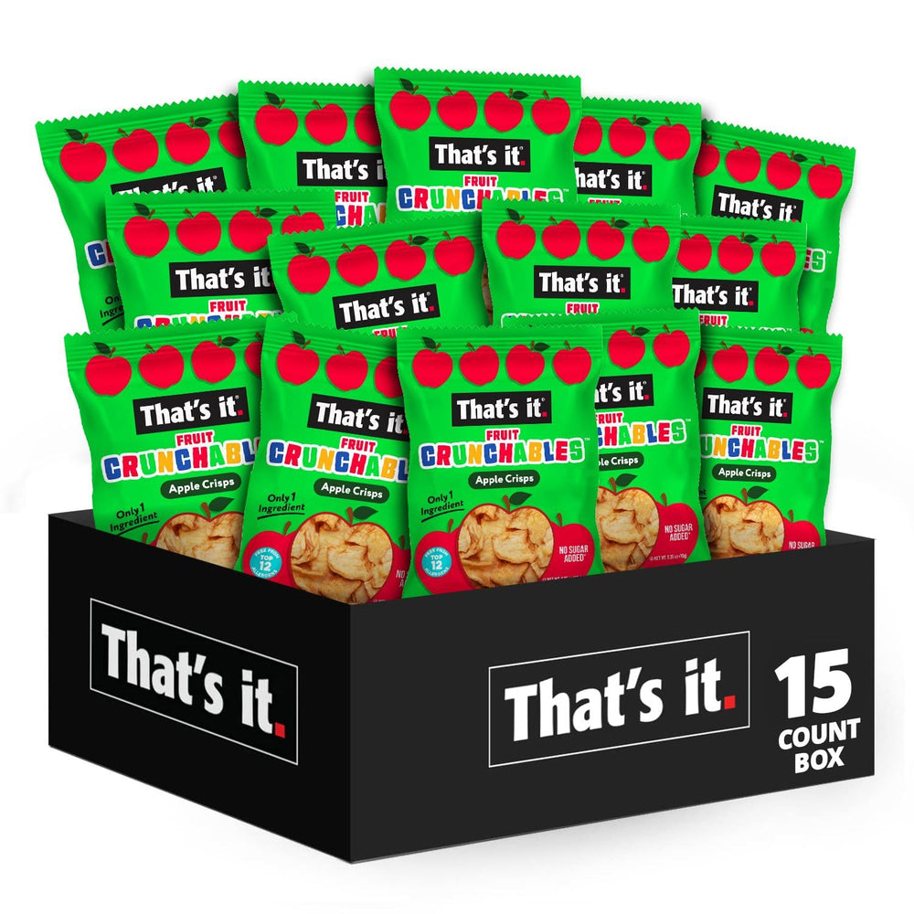 That's it Fruit Crunchables apple crisp pack shown as a convenient lunchbox snack with 40 calories per pouch