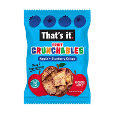 That's It Fruit Crunchables nutrition label highlights 100% real fruit and no added sugar.