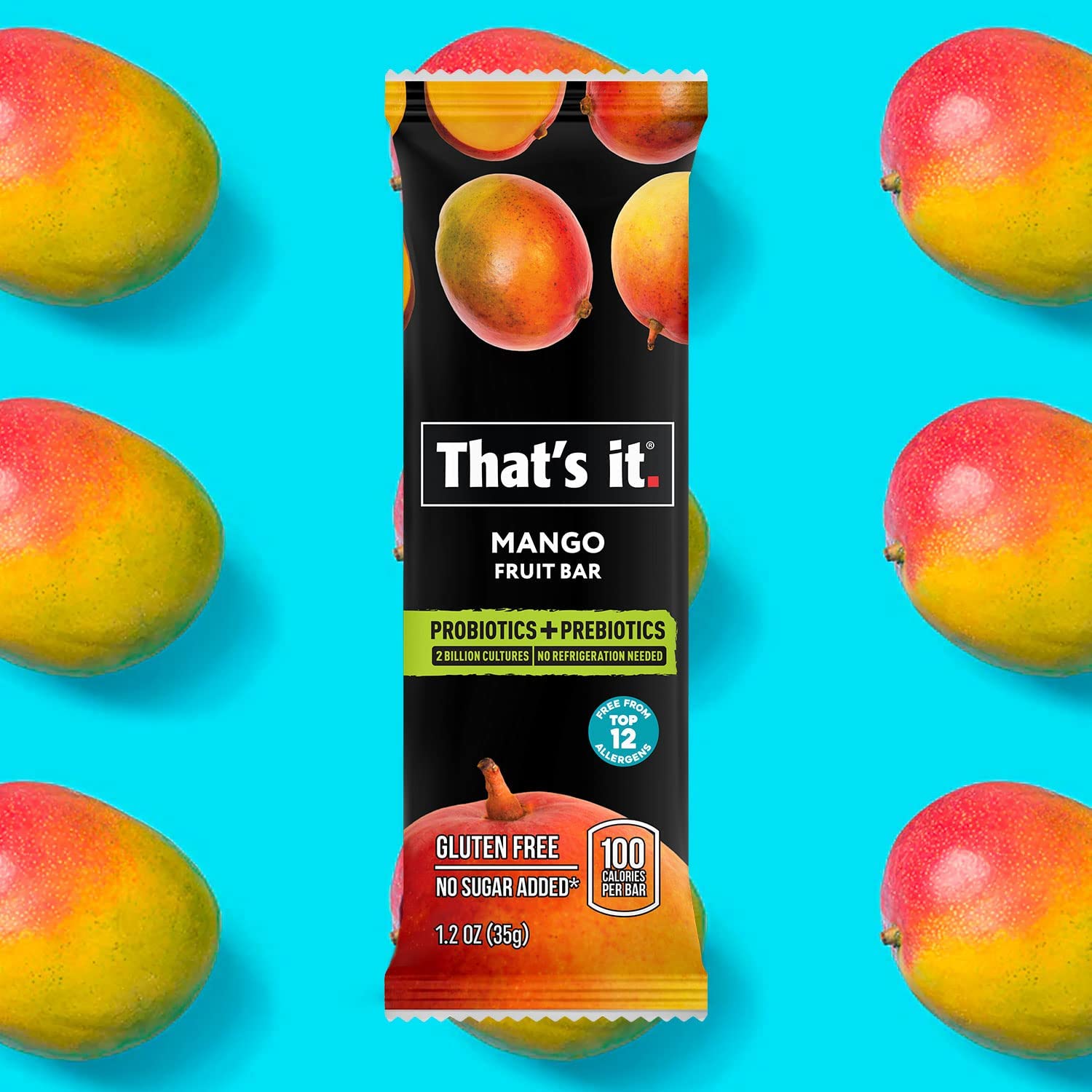 That\'s it mango bar ingredients close-up highlighting simple two-ingredient formula.