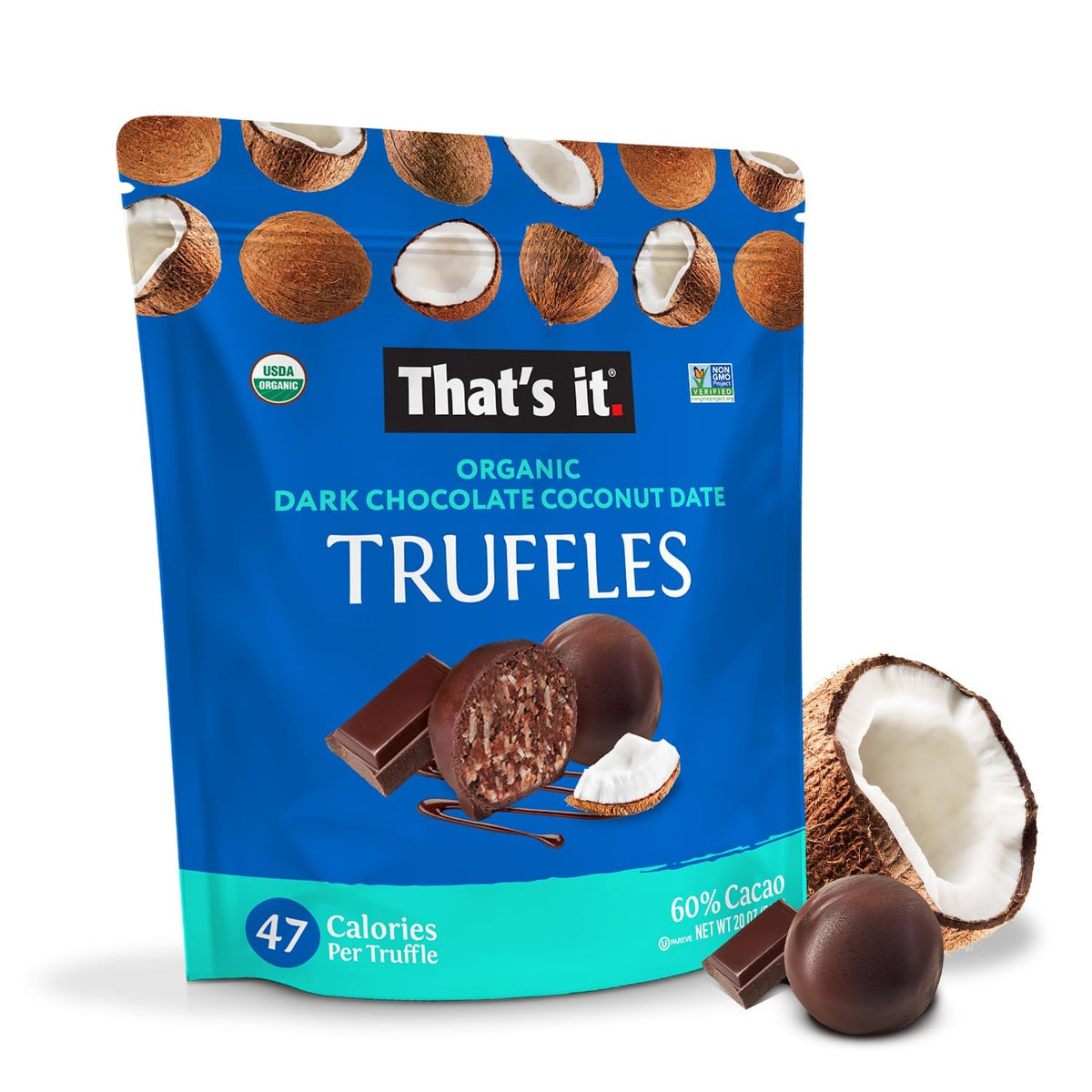 That's it organic chocolate truffles with coconut date—plant-based, clean snacking.