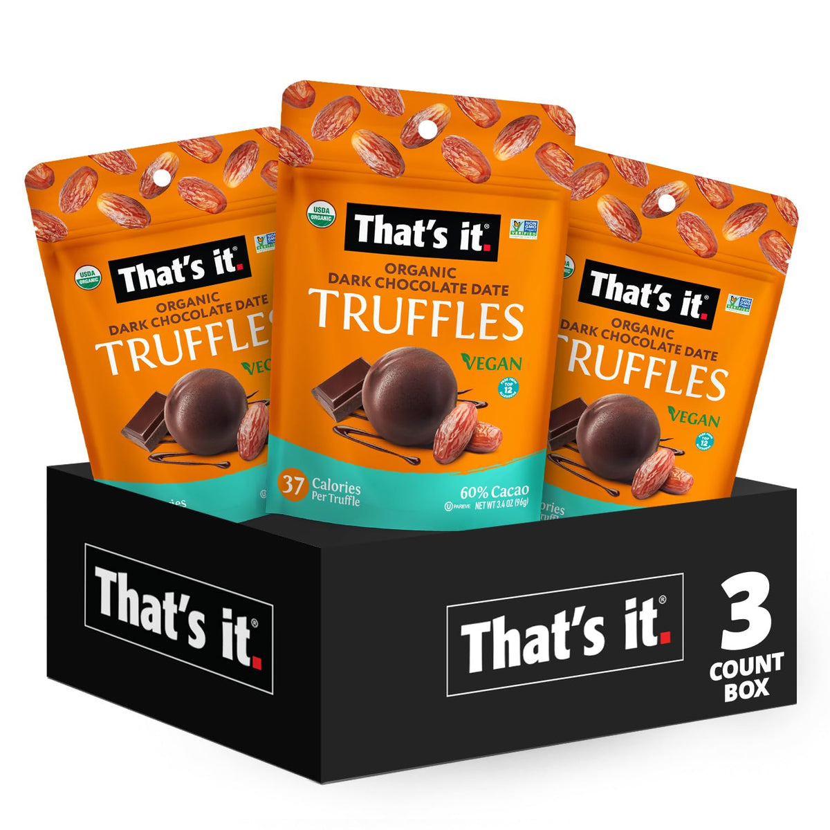 That's it Organic Dark Chocolate Date Truffles box, ideal gift packaging and vegan treat.