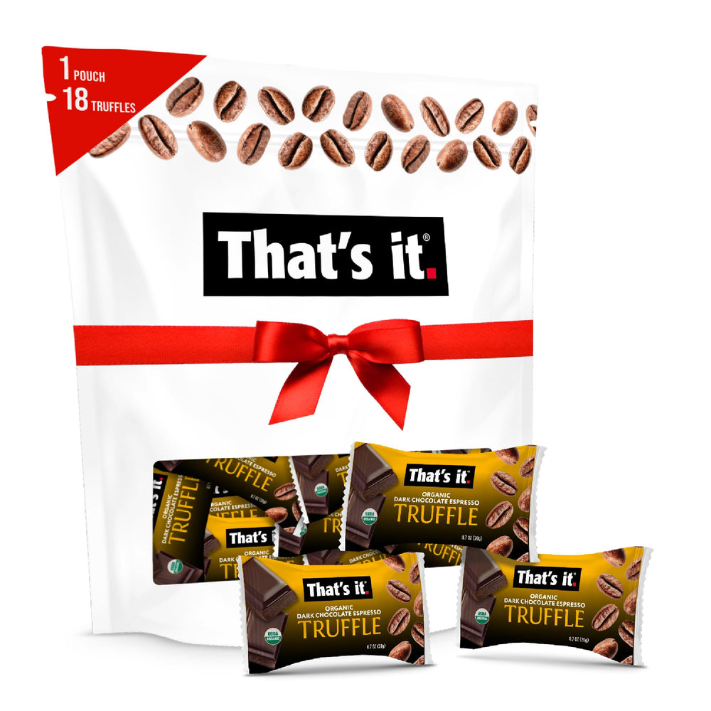 That's it Organic Dark Chocolate Espresso Truffles pack offers a glossy, grab-and-go energy treat.