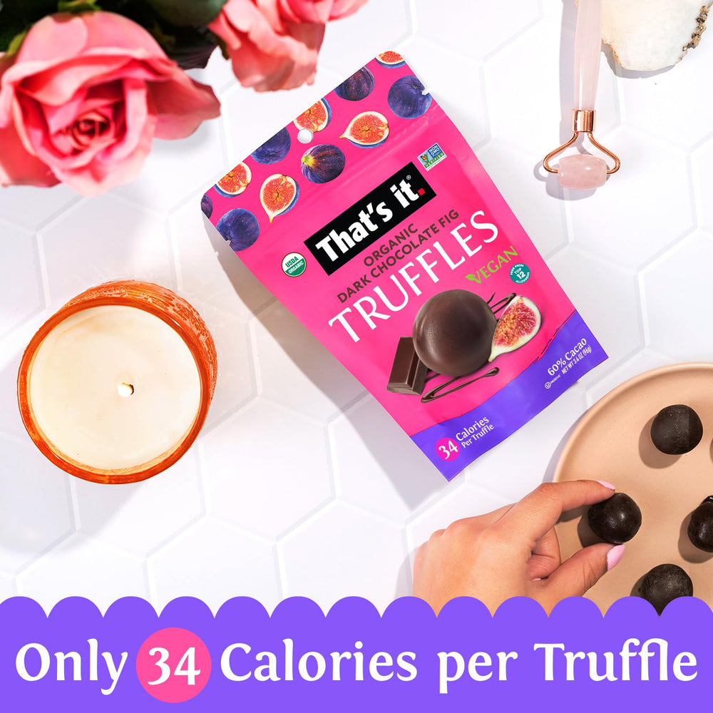 That's it Organic Dark Chocolate Truffles ingredients panel highlights organic plant-based composition.