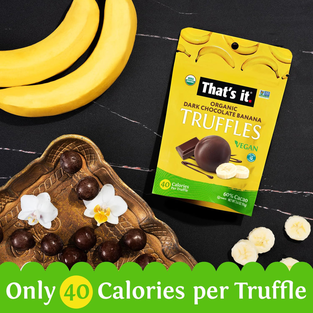 That's it Organic Dark Chocolate Truffles Variety Pack on a clean surface ready for tasting.