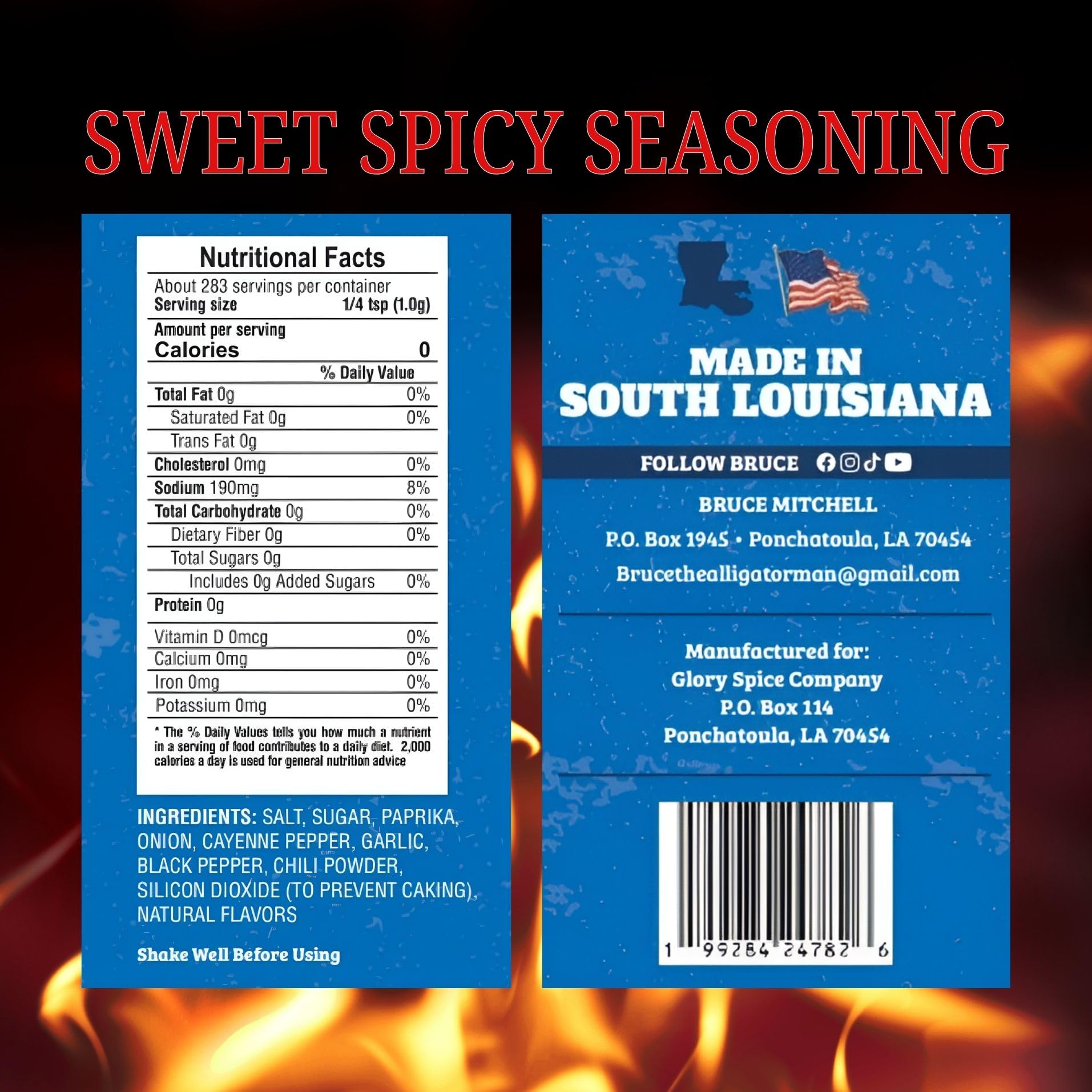 The Alligator Man Sweet Spicy Seasoning bottle ready to enhance grilled meats.