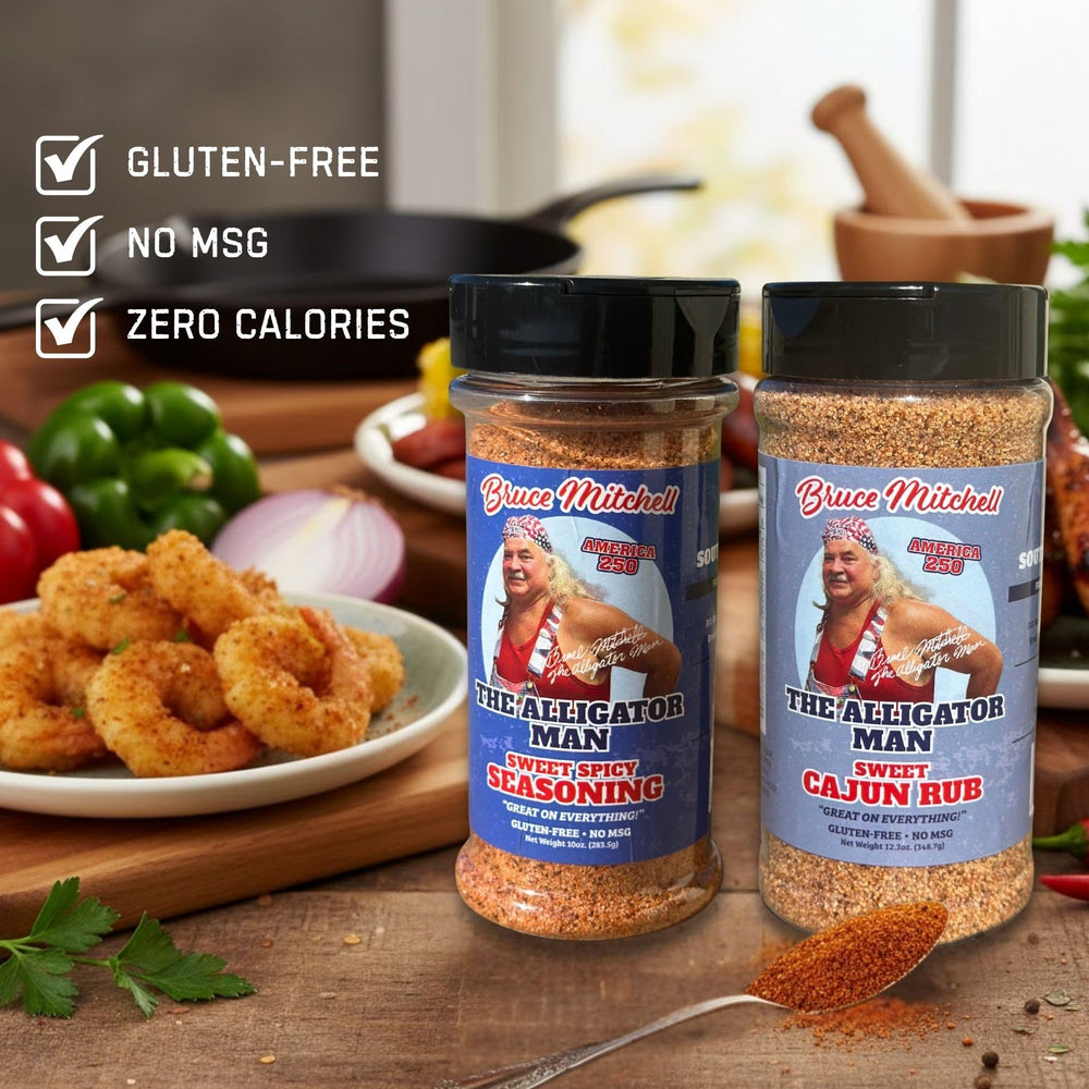 The Alligator Man XL pack front view showcases generous seasoning containers.