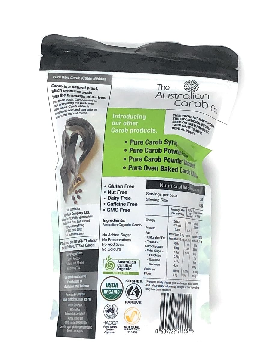 Close-up of The Australian Carob Co. kibble texture, ideal for snacking and trail mixes.