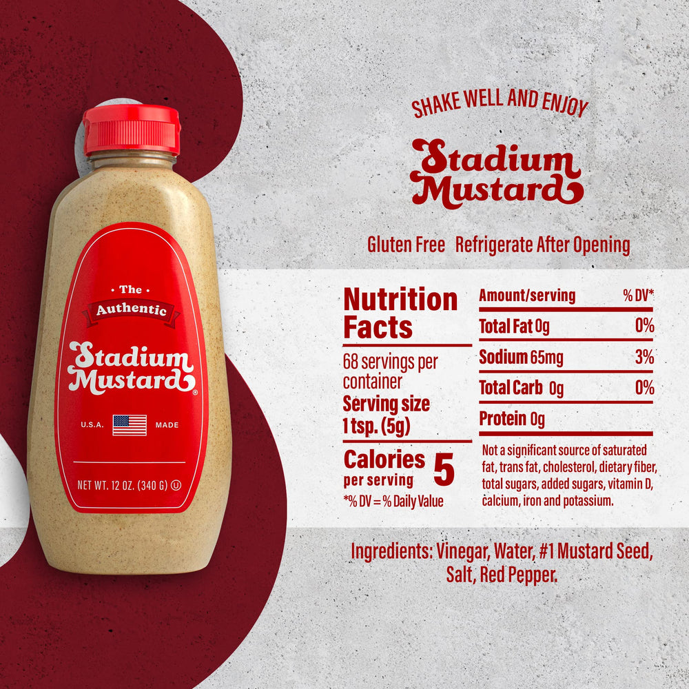 The Authentic Stadium Mustard on a hot dog to elevate backyard meals.