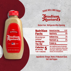 The Authentic Stadium Mustard on a hot dog to elevate backyard meals.