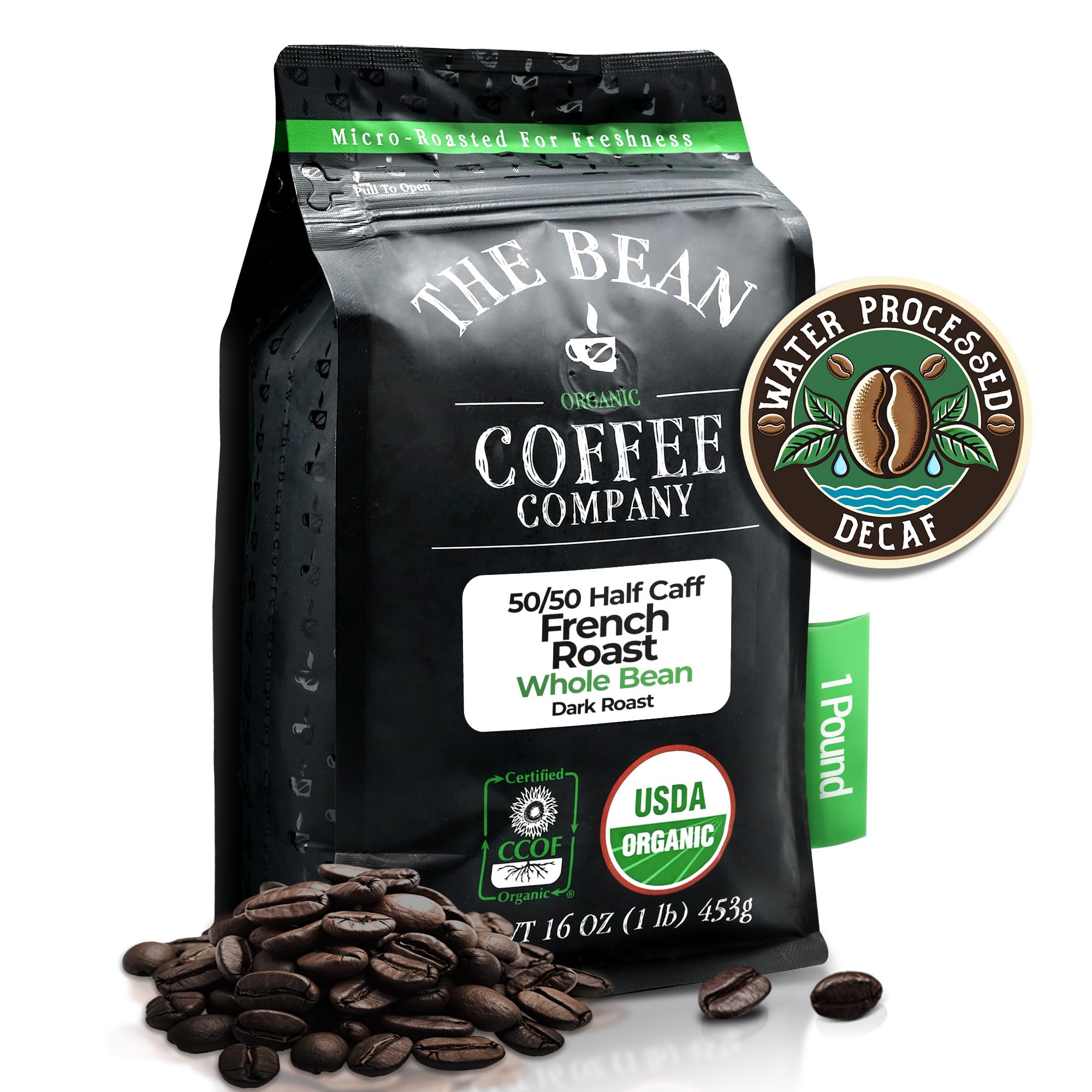 The Bean 50/50 French Roast organic bag with balanced flavor and aroma.