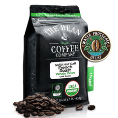 The Bean 50/50 French Roast organic bag with balanced flavor and aroma.