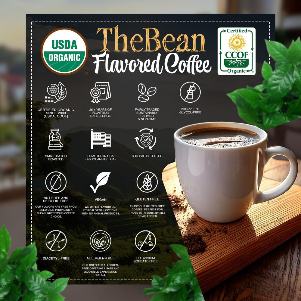 The Bean Aloha Bean organic certification seal emphasizes sustainable sourcing.