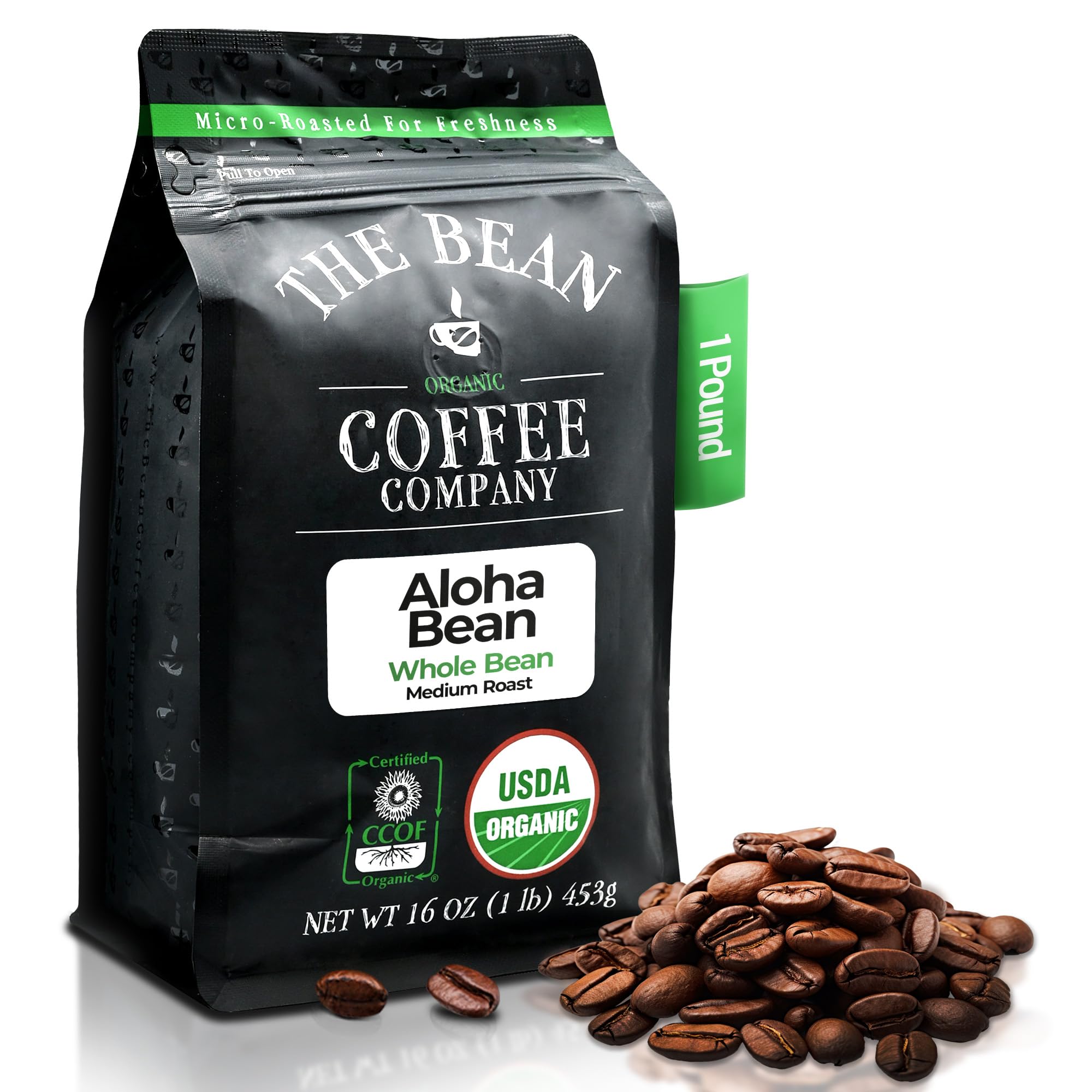 The Bean Coffee Company Aloha Bean Hawaiian Hazelnut bag ready for home brewing, rich aroma.