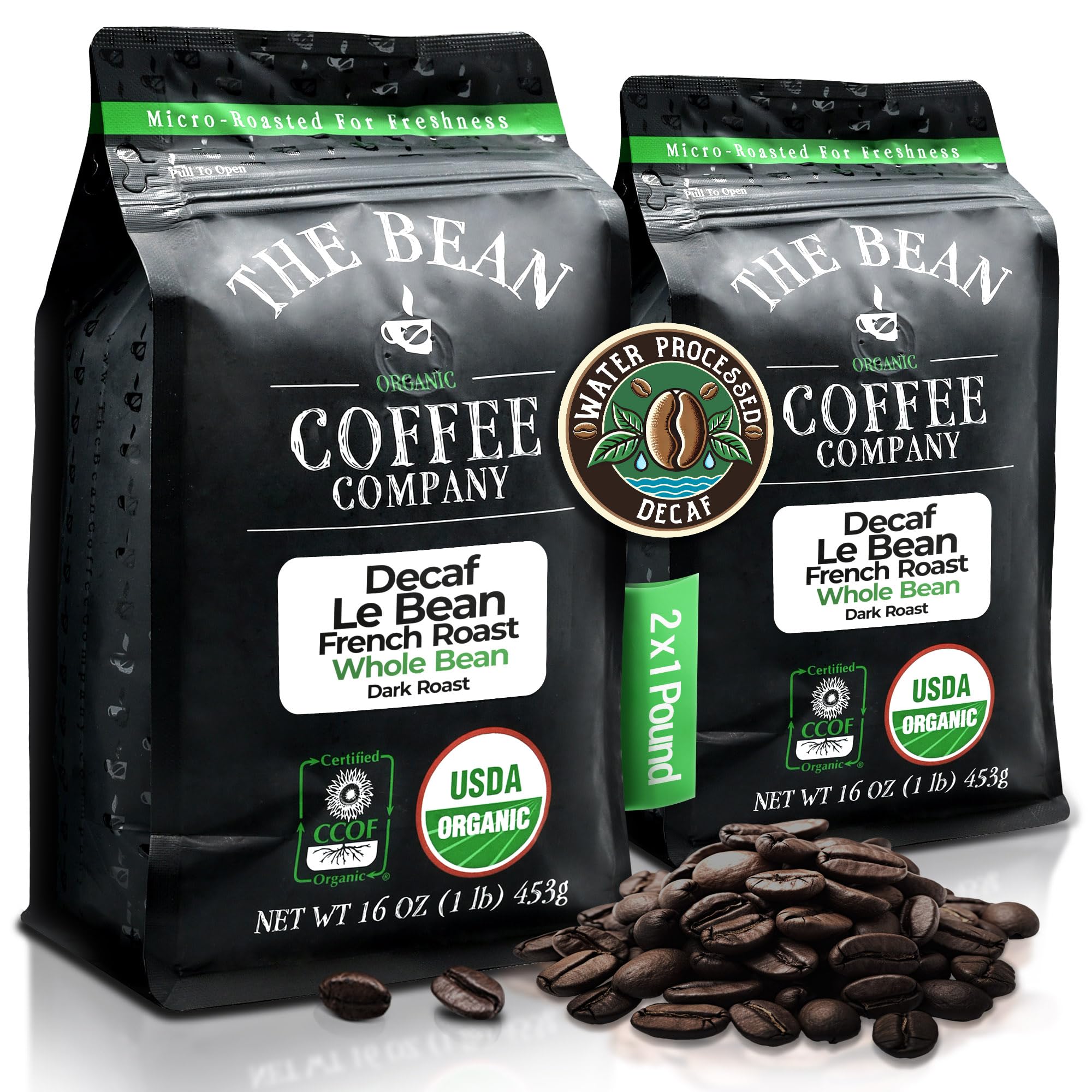 Le Bean Dark French Roast pack two 16oz bags for home brewing by The Bean Coffee Company