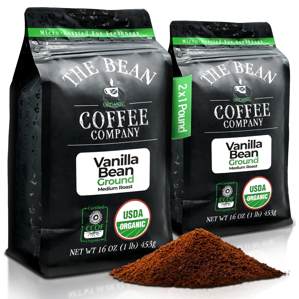 The Bean Coffee Company vanilla bean ground coffee delivers a comforting aroma for mornings.