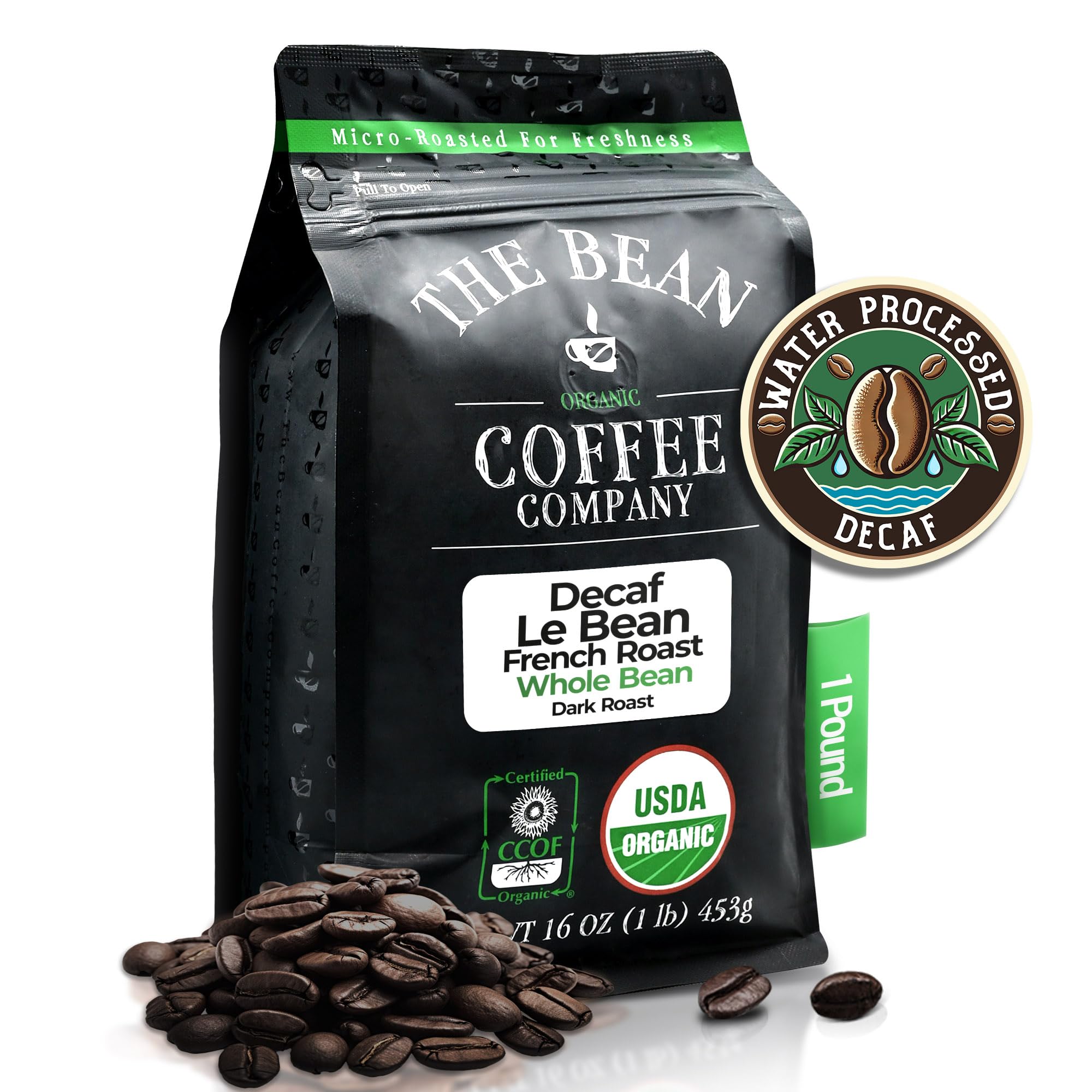 The Bean Le Bean dark French Roast whole beans with bold aroma for mornings.