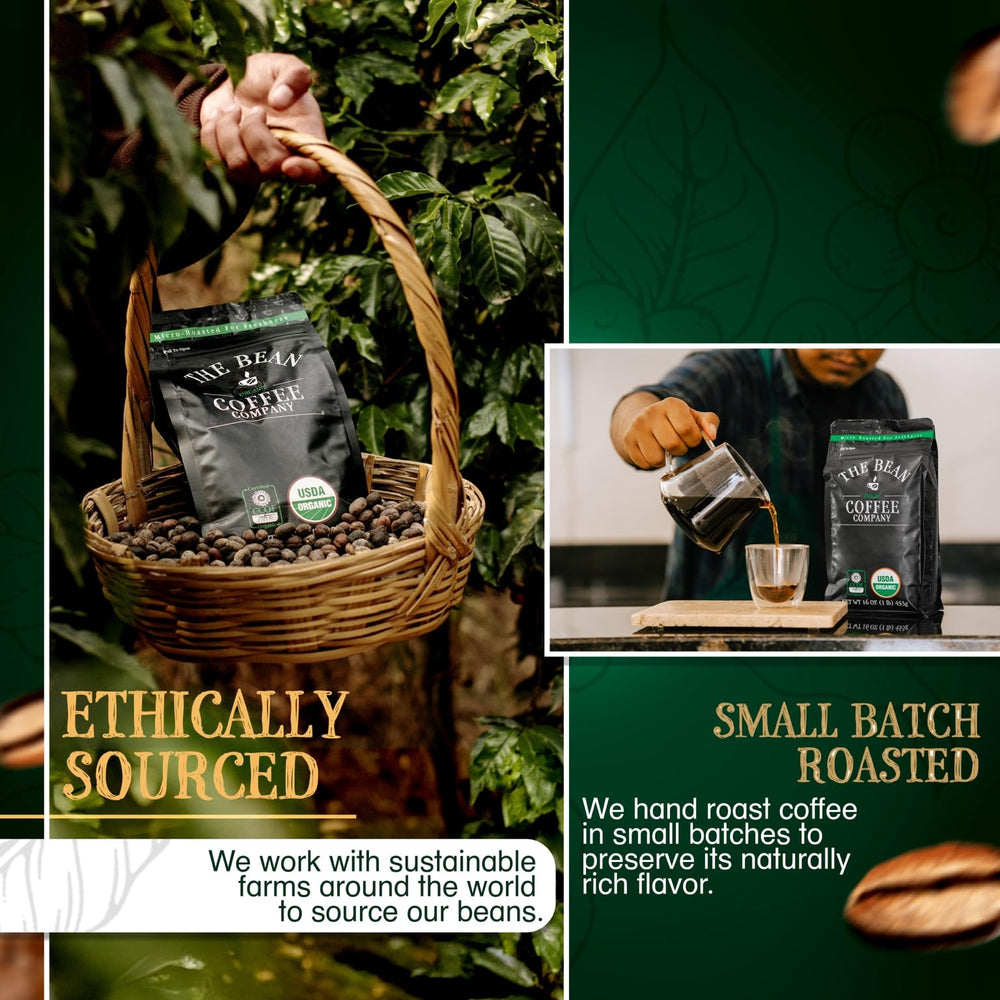 Sustainable farming scene emphasizes soil health and biodiversity for this vanilla coffee.