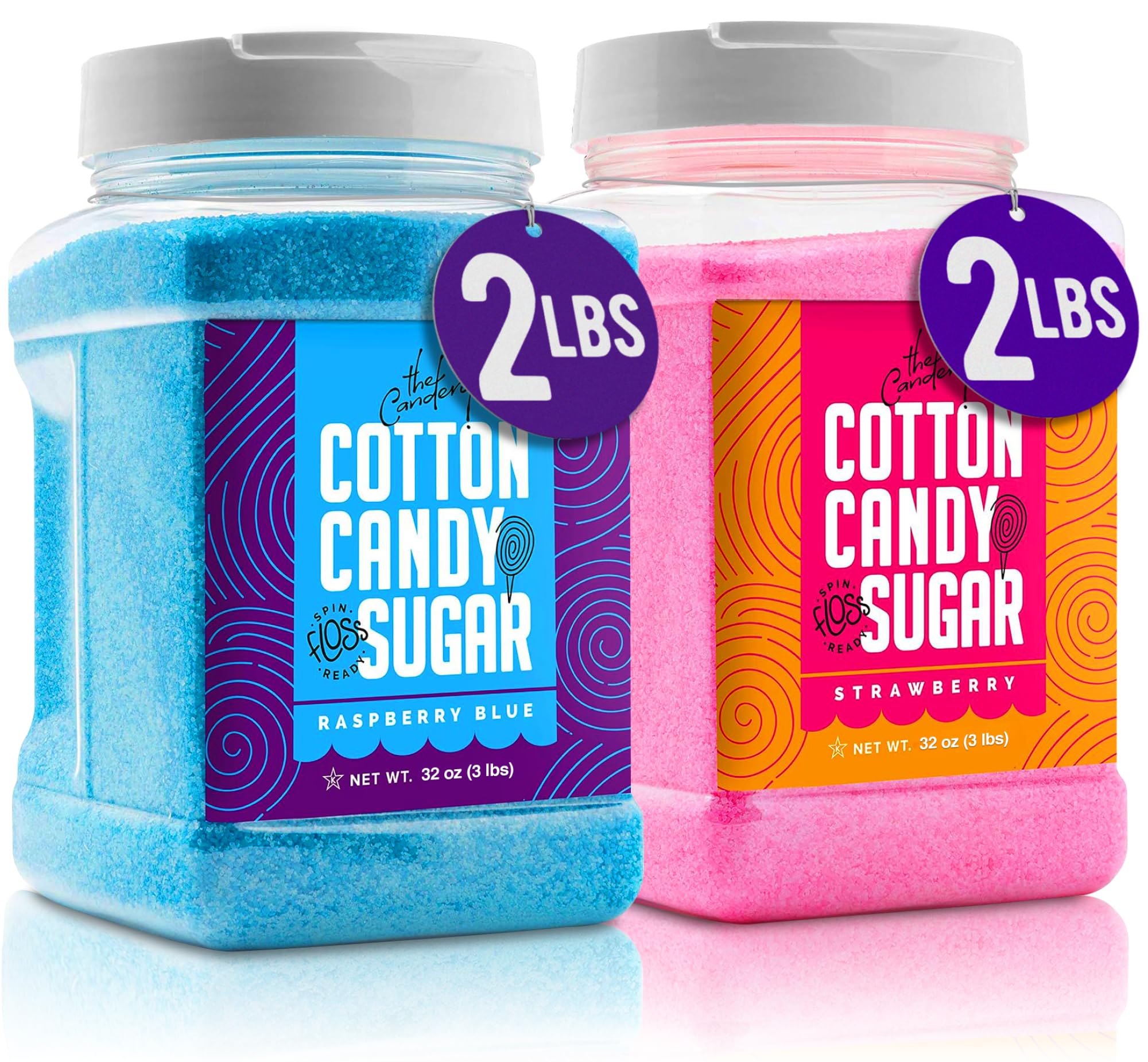 The Candery Raspberry Blue cotton candy sugar with easy pour jar for quick candy making