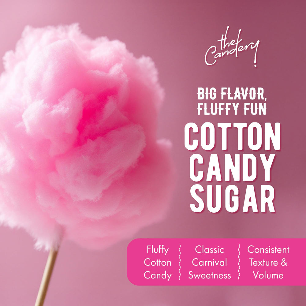 The Candery Strawberry cotton candy sugar in reusable jar with scoop for precise dispensing