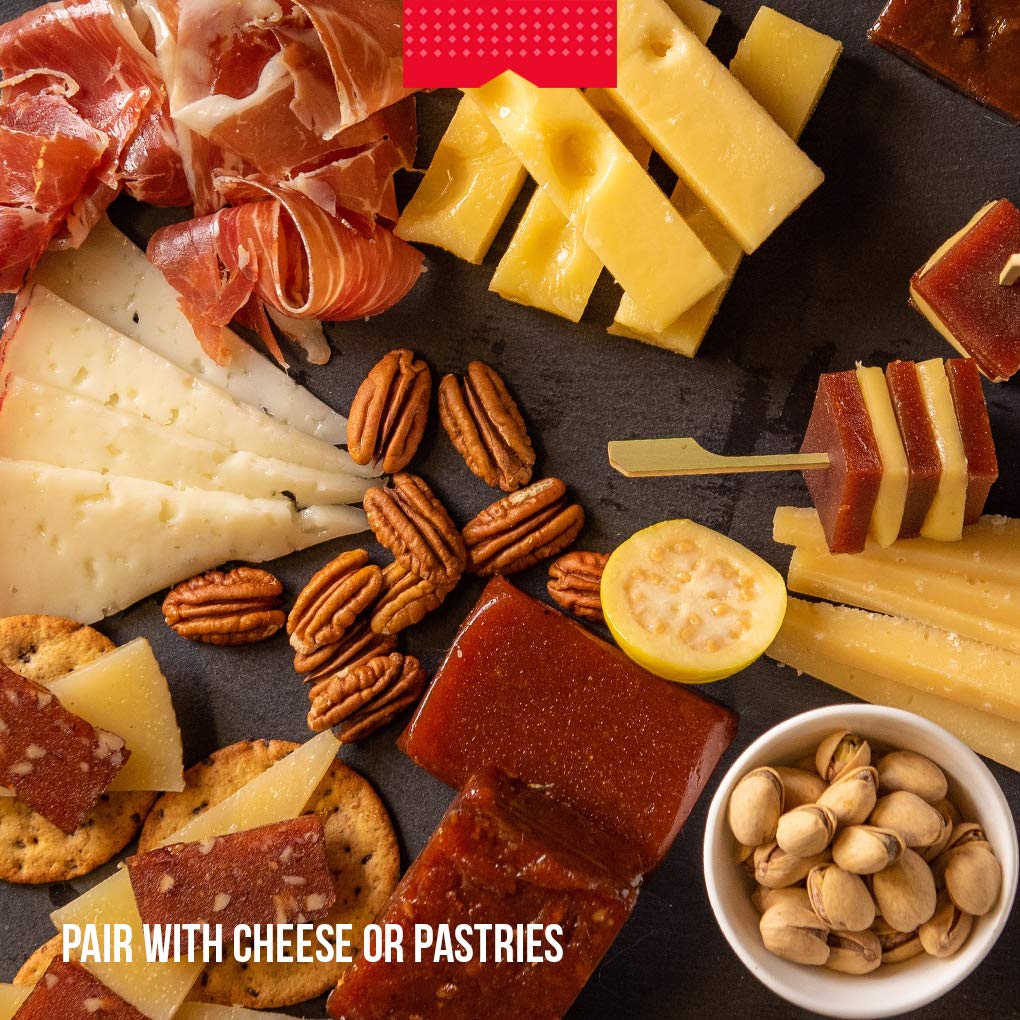 The Casa Market membrillo quince paste slices elegantly arranged with Manchego cheese.